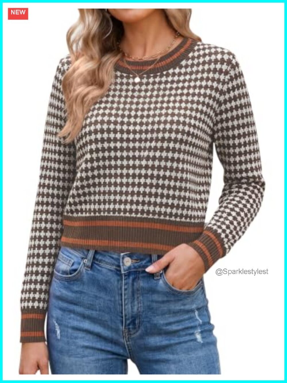 Cropped Crewneck Knit Sweater Long Sleeve Pullover Fall Top
